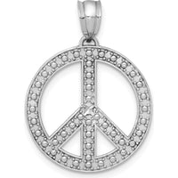 14K White Gold Textured Peace Symbol Pendant with Rhodium Plating - 25mm Length by Oro Pregiato