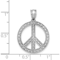 14K White Gold Textured Peace Symbol Pendant with Rhodium Plating - 25mm Length by Oro Pregiato