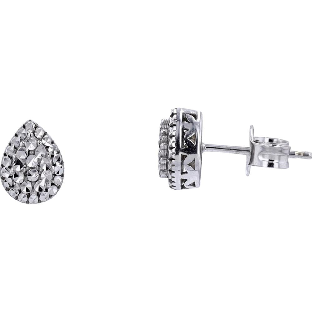 14K White Gold Textured Pear-Shaped Stud Earrings - Minimalist Elegance for Every Occasion