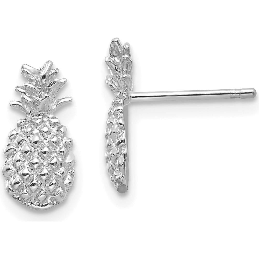 14K White Gold Textured Pineapple Button Earrings - Polished Finish by 0