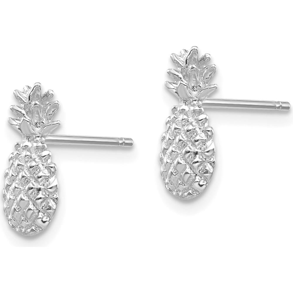 14K White Gold Textured Pineapple Button Earrings - Polished Finish by 0