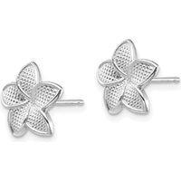 14K White Gold Textured Plumeria Flower Stud Earrings - Polished & Rhodium-Plated Finish by 0