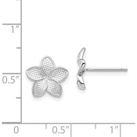 14K White Gold Textured Plumeria Flower Stud Earrings - Polished & Rhodium-Plated Finish by 0
