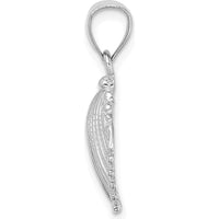 14K White Gold Textured Scallop Shell Pendant Charm with Rhodium Plating by Oro Pregiato