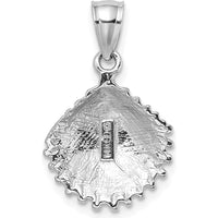 14K White Gold Textured Scallop Shell Pendant Charm with Rhodium Plating by Oro Pregiato