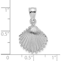 14K White Gold Textured Scallop Shell Pendant Charm with Rhodium Plating by Oro Pregiato