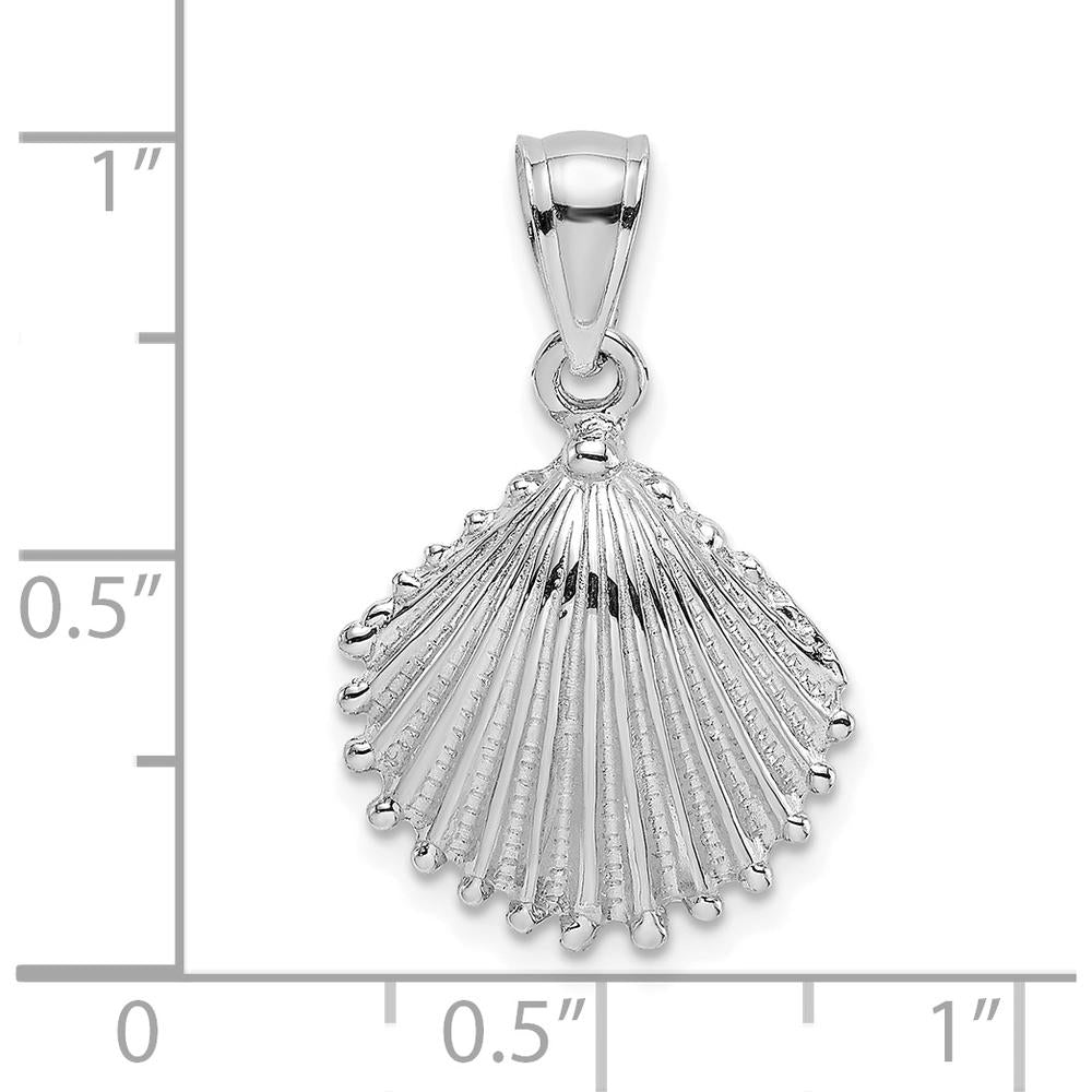 14K White Gold Textured Scallop Shell Pendant Charm with Rhodium Plating by Oro Pregiato