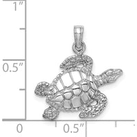 14K White Gold Textured Sea Turtle Charm - Nature Inspired Ocean Pendant by Oro Pregiato