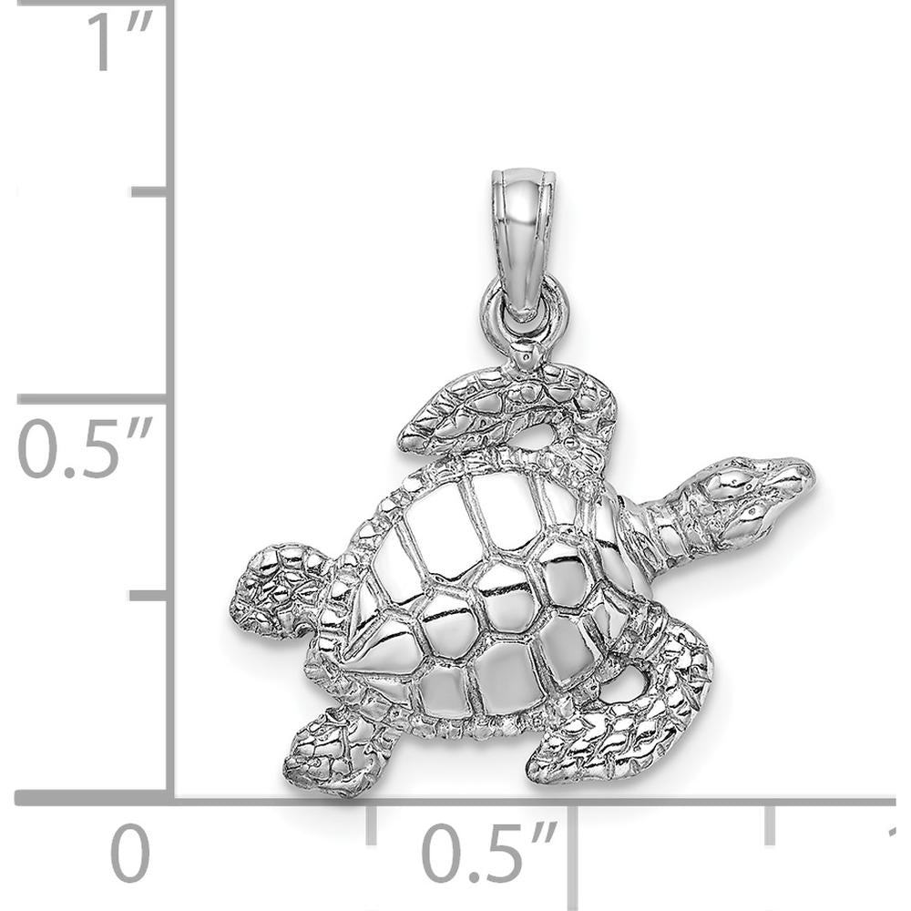 14K White Gold Textured Sea Turtle Charm - Nature Inspired Ocean Pendant by Oro Pregiato