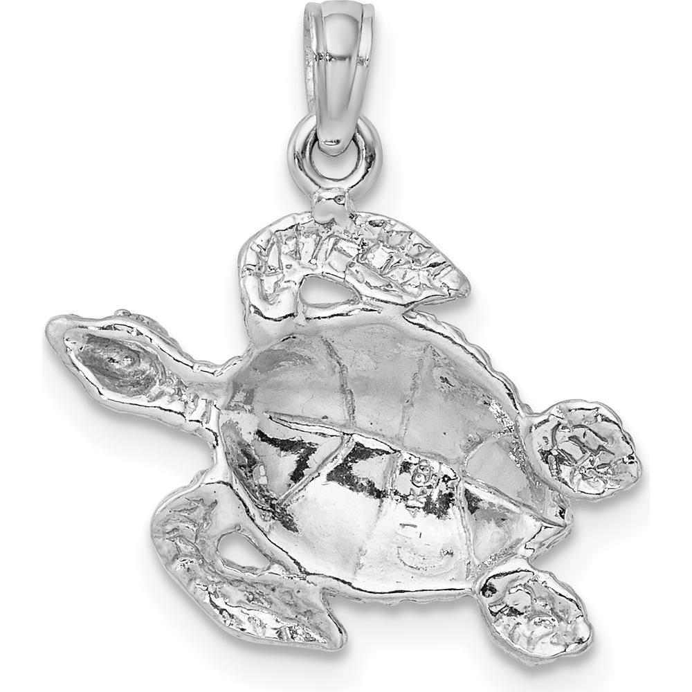 14K White Gold Textured Sea Turtle Charm - Nature Inspired Ocean Pendant by Oro Pregiato