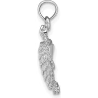 14K White Gold Textured Sea Turtle Charm Pendant - Polished Rhodium Finish by Oro Pregiato