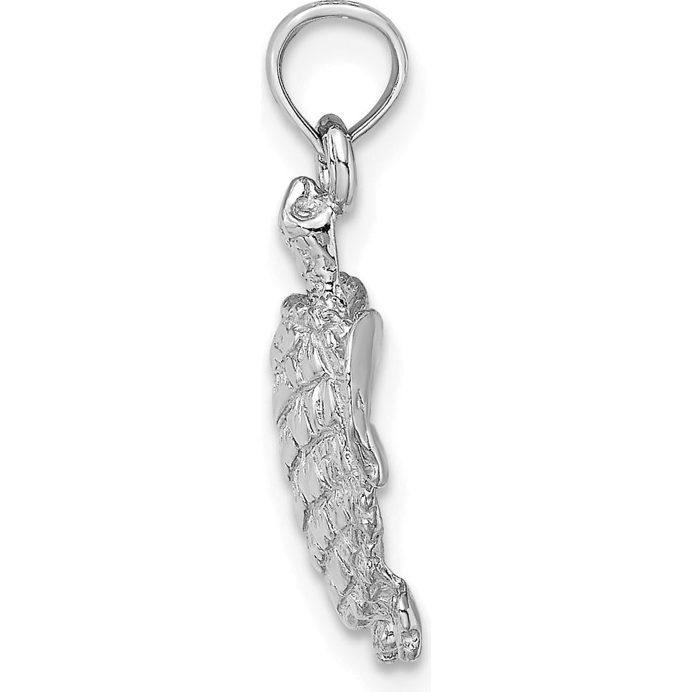 14K White Gold Textured Sea Turtle Charm Pendant - Polished Rhodium Finish by Oro Pregiato