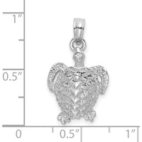 14K White Gold Textured Sea Turtle Charm Pendant - Polished Rhodium Finish by Oro Pregiato