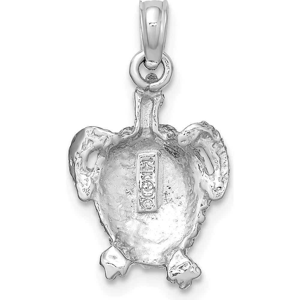 14K White Gold Textured Sea Turtle Charm Pendant - Polished Rhodium Finish by Oro Pregiato