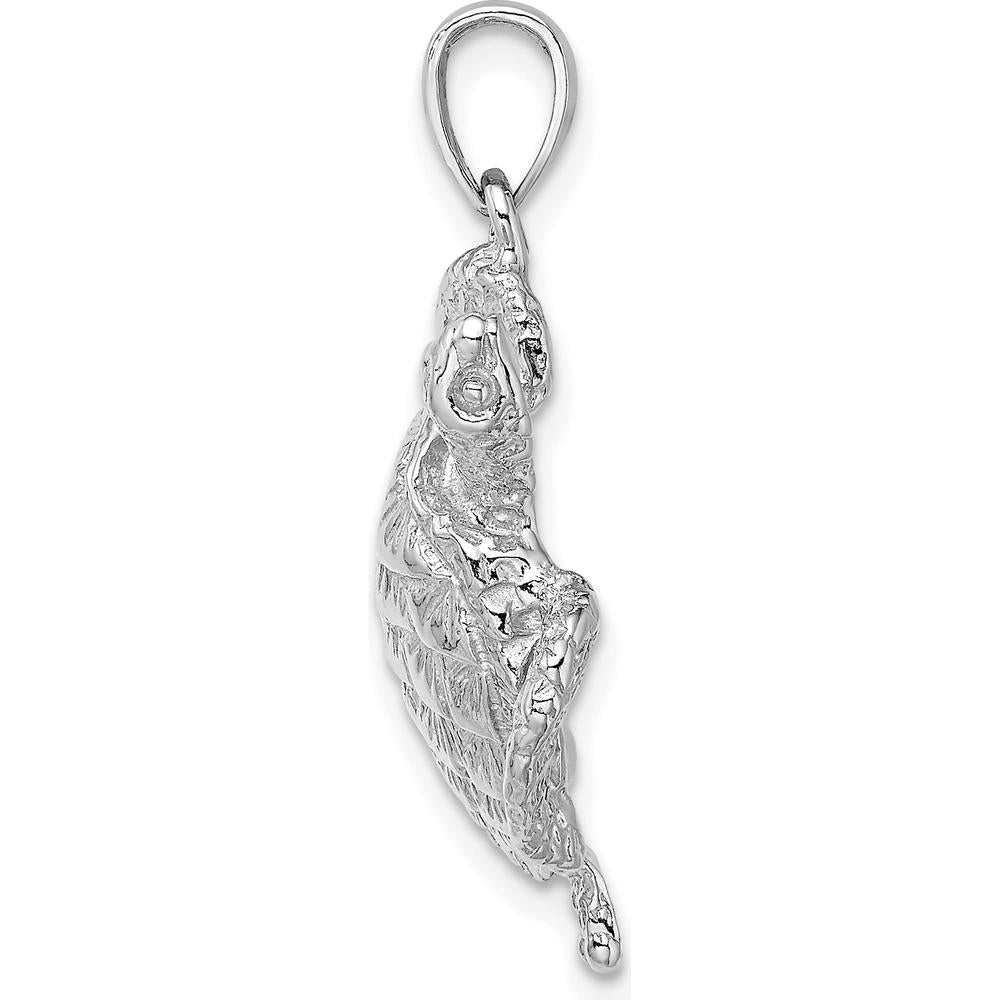 14K White Gold Textured Sea Turtle Charm Pendant with Polished Finish by Oro Pregiato