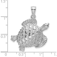 14K White Gold Textured Sea Turtle Charm Pendant with Polished Finish by Oro Pregiato