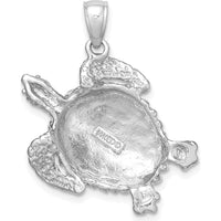 14K White Gold Textured Sea Turtle Charm Pendant with Polished Finish by Oro Pregiato