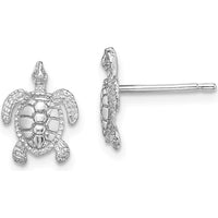 14K White Gold Textured Sea Turtle Post Earrings - Polished Finish by 0