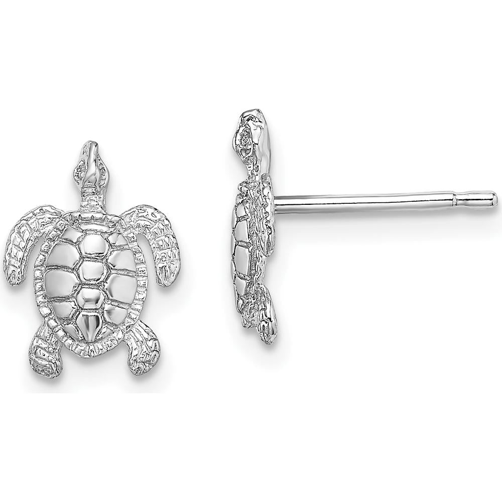 14K White Gold Textured Sea Turtle Post Earrings - Polished Finish by 0