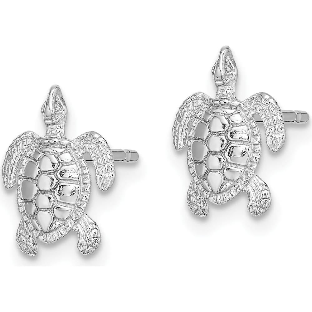 14K White Gold Textured Sea Turtle Post Earrings - Polished Finish by 0