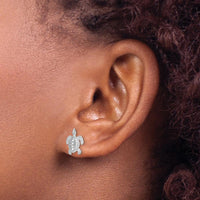 14K White Gold Textured Sea Turtle Post Earrings - Polished Finish by 0