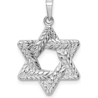 14K White Gold Textured Solid Star of David Pendant - Polished Finish with Rhodium Plating by Oro Pregiato