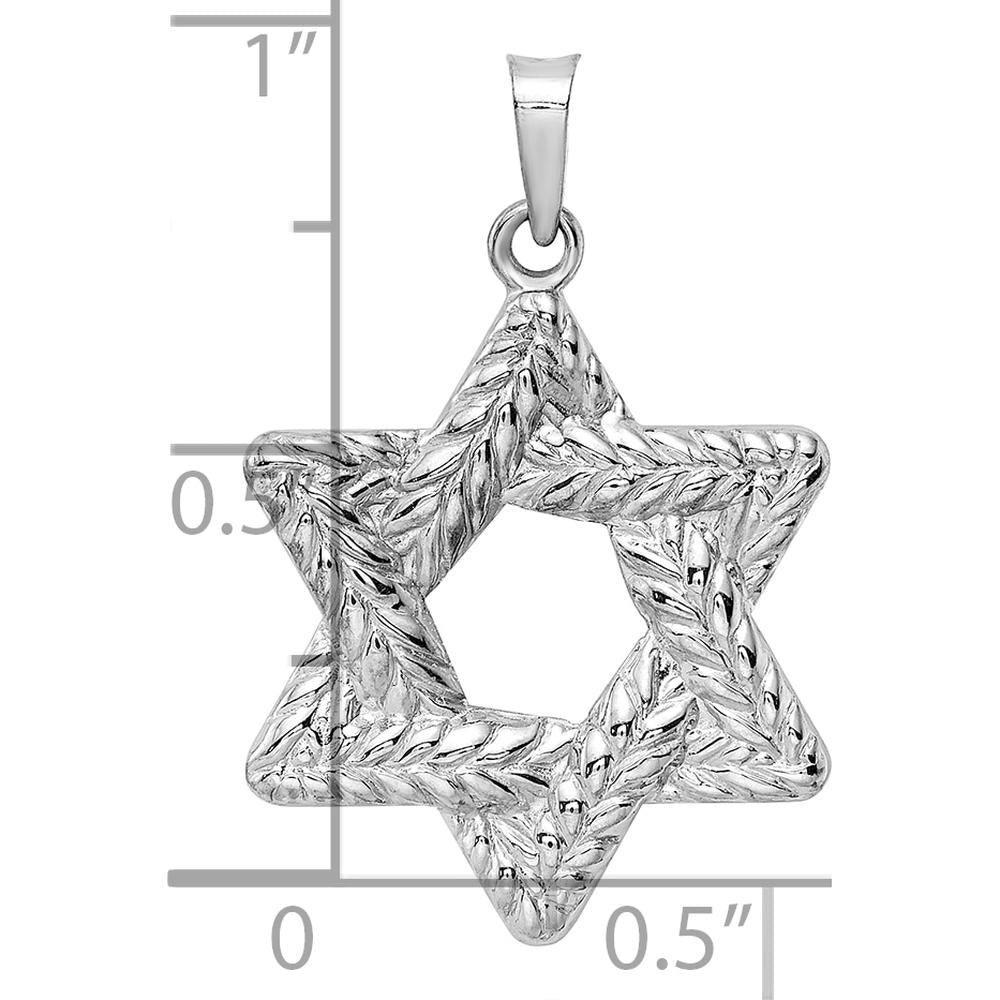 14K White Gold Textured Solid Star of David Pendant - Polished Finish with Rhodium Plating by Oro Pregiato