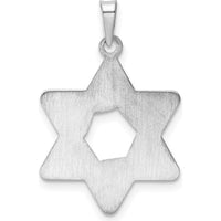 14K White Gold Textured Solid Star of David Pendant - Polished Finish with Rhodium Plating by Oro Pregiato