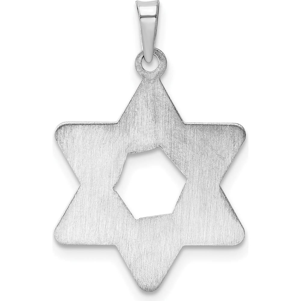 14K White Gold Textured Solid Star of David Pendant - Polished Finish with Rhodium Plating by Oro Pregiato
