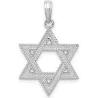 14K White Gold Textured Star of David Pendant Charm with Rhodium Plating by Oro Pregiato