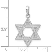 14K White Gold Textured Star of David Pendant Charm with Rhodium Plating by Oro Pregiato