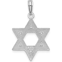 14K White Gold Textured Star of David Pendant Charm with Rhodium Plating by Oro Pregiato