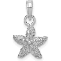 14K White Gold Textured Starfish Charm Pendant with Polished Rhodium Finish by Oro Pregiato