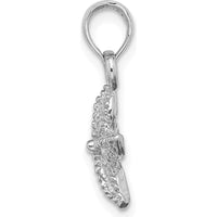 14K White Gold Textured Starfish Charm Pendant with Polished Rhodium Finish by Oro Pregiato