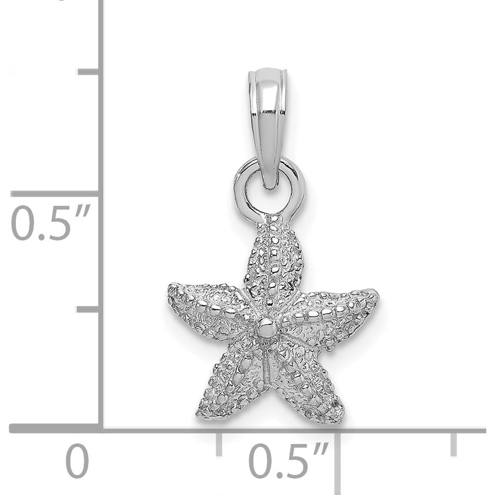 14K White Gold Textured Starfish Charm Pendant with Polished Rhodium Finish by Oro Pregiato