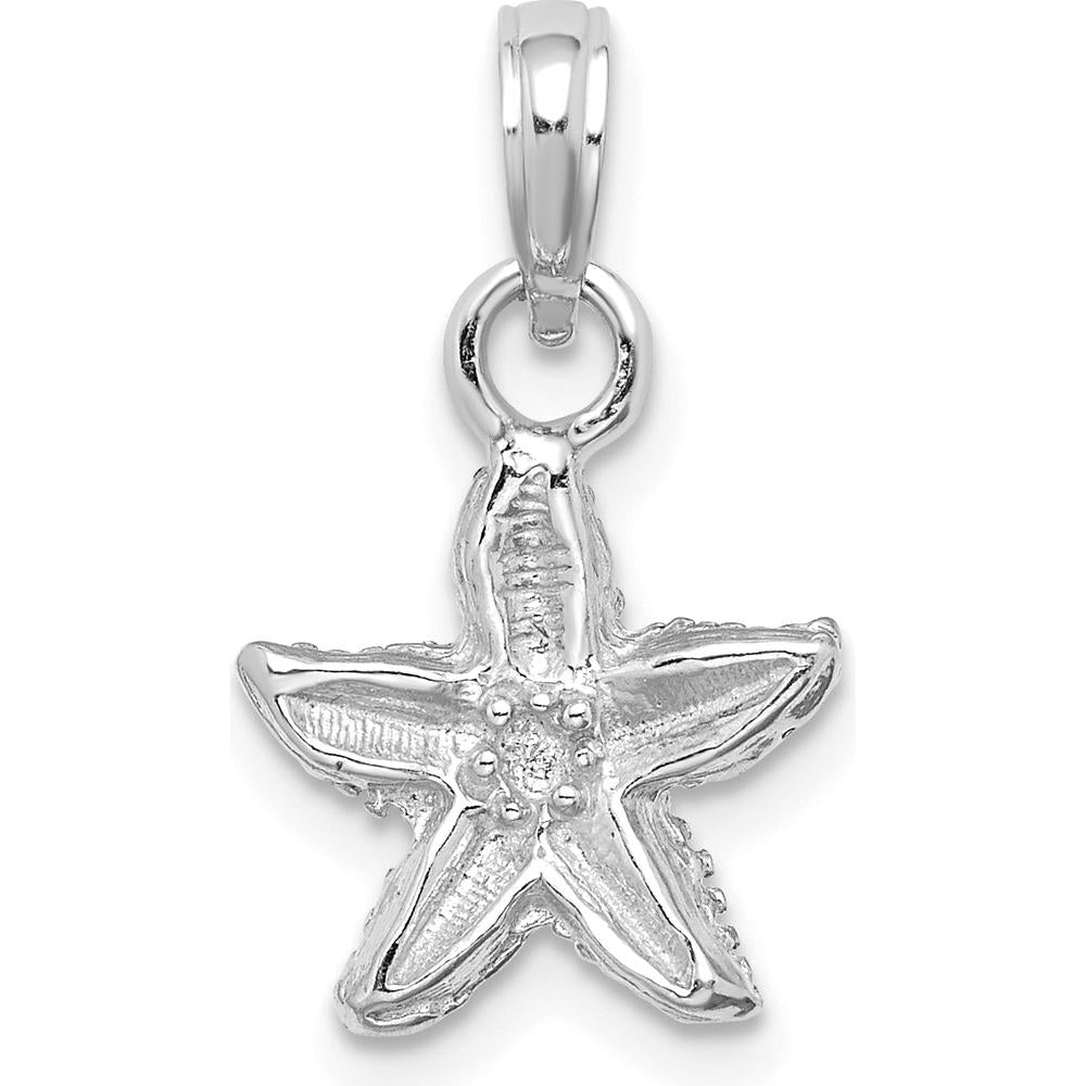 14K White Gold Textured Starfish Charm Pendant with Polished Rhodium Finish by Oro Pregiato
