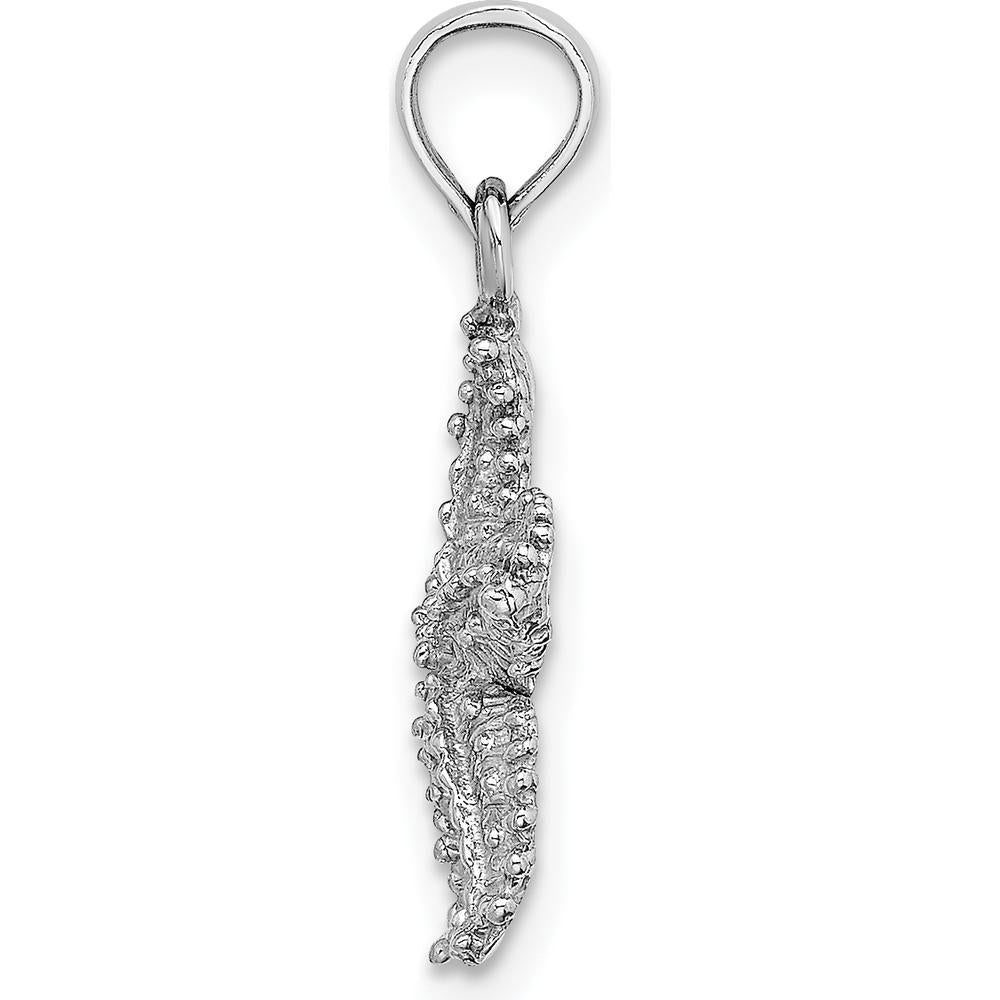 14K White Gold Textured Starfish Pendant with Rhodium Finish by Oro Pregiato