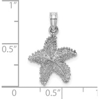 14K White Gold Textured Starfish Pendant with Rhodium Finish by Oro Pregiato