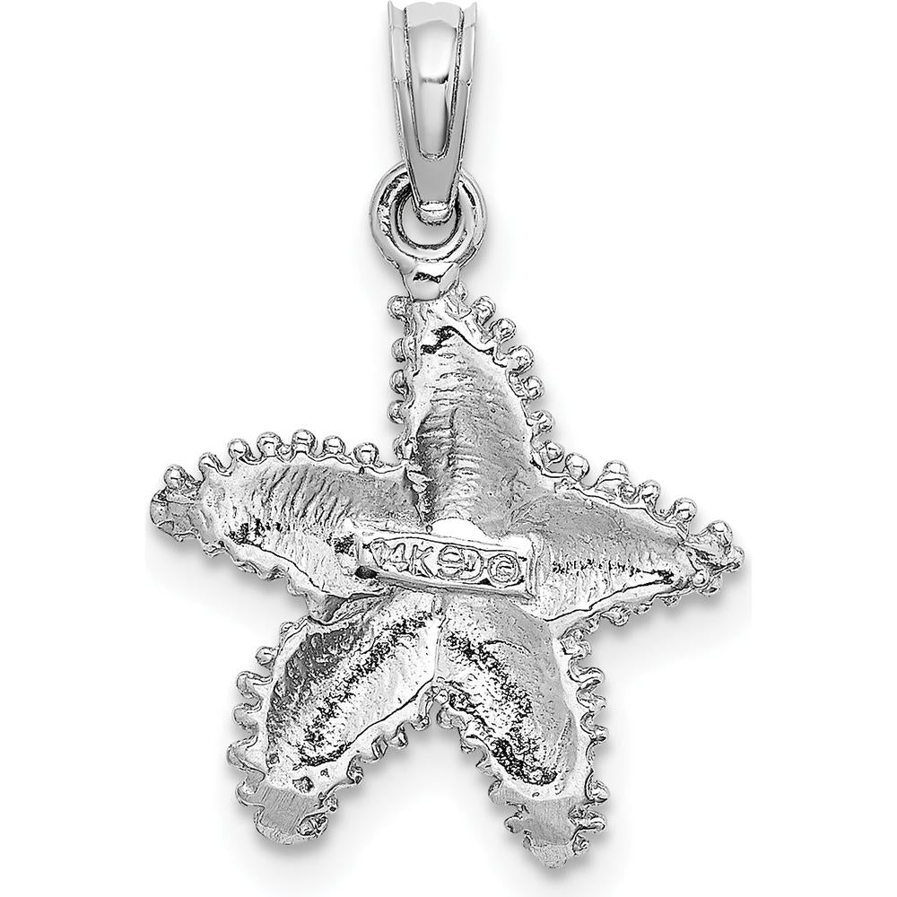 14K White Gold Textured Starfish Pendant with Rhodium Finish by Oro Pregiato
