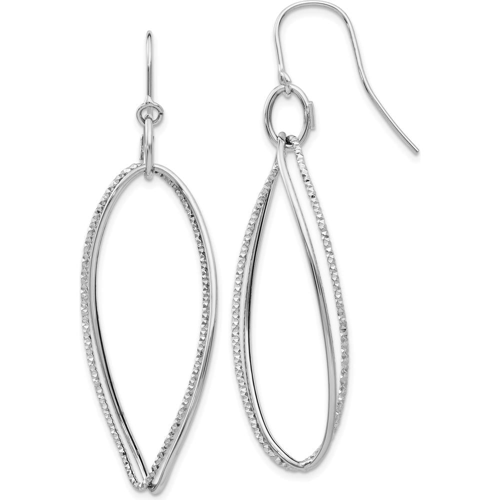 14K White Gold Textured Twisted Dangle Shepherd Hook Earrings - Polished Finish by Oro Pregiato