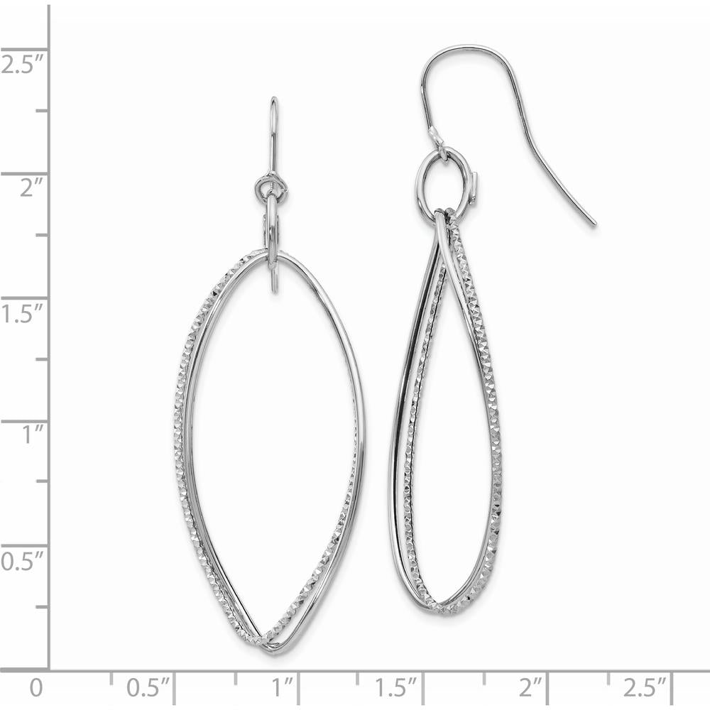 14K White Gold Textured Twisted Dangle Shepherd Hook Earrings - Polished Finish by Oro Pregiato