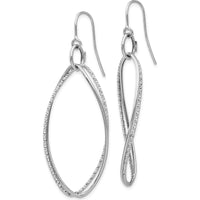 14K White Gold Textured Twisted Dangle Shepherd Hook Earrings - Polished Finish by Oro Pregiato