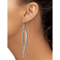 14K White Gold Textured Twisted Dangle Shepherd Hook Earrings - Polished Finish by Oro Pregiato