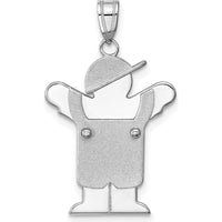 14K White Gold The Kids Medium Boy in Overalls with Hat Charm Pendant - Rhodium Plated by Oro Pregiato