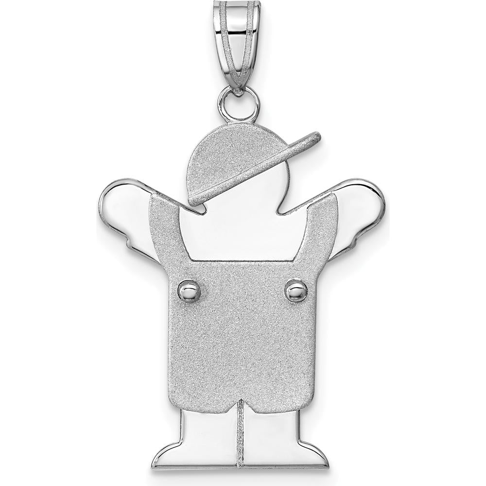 14K White Gold The Kids Medium Boy in Overalls with Hat Charm Pendant - Rhodium Plated by Oro Pregiato