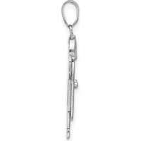 14K White Gold The Kids Medium Boy in Overalls with Hat Charm Pendant - Rhodium Plated by Oro Pregiato