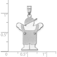 14K White Gold The Kids Medium Boy in Overalls with Hat Charm Pendant - Rhodium Plated by Oro Pregiato