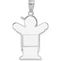 14K White Gold The Kids Medium Boy in Overalls with Hat Charm Pendant - Rhodium Plated by Oro Pregiato