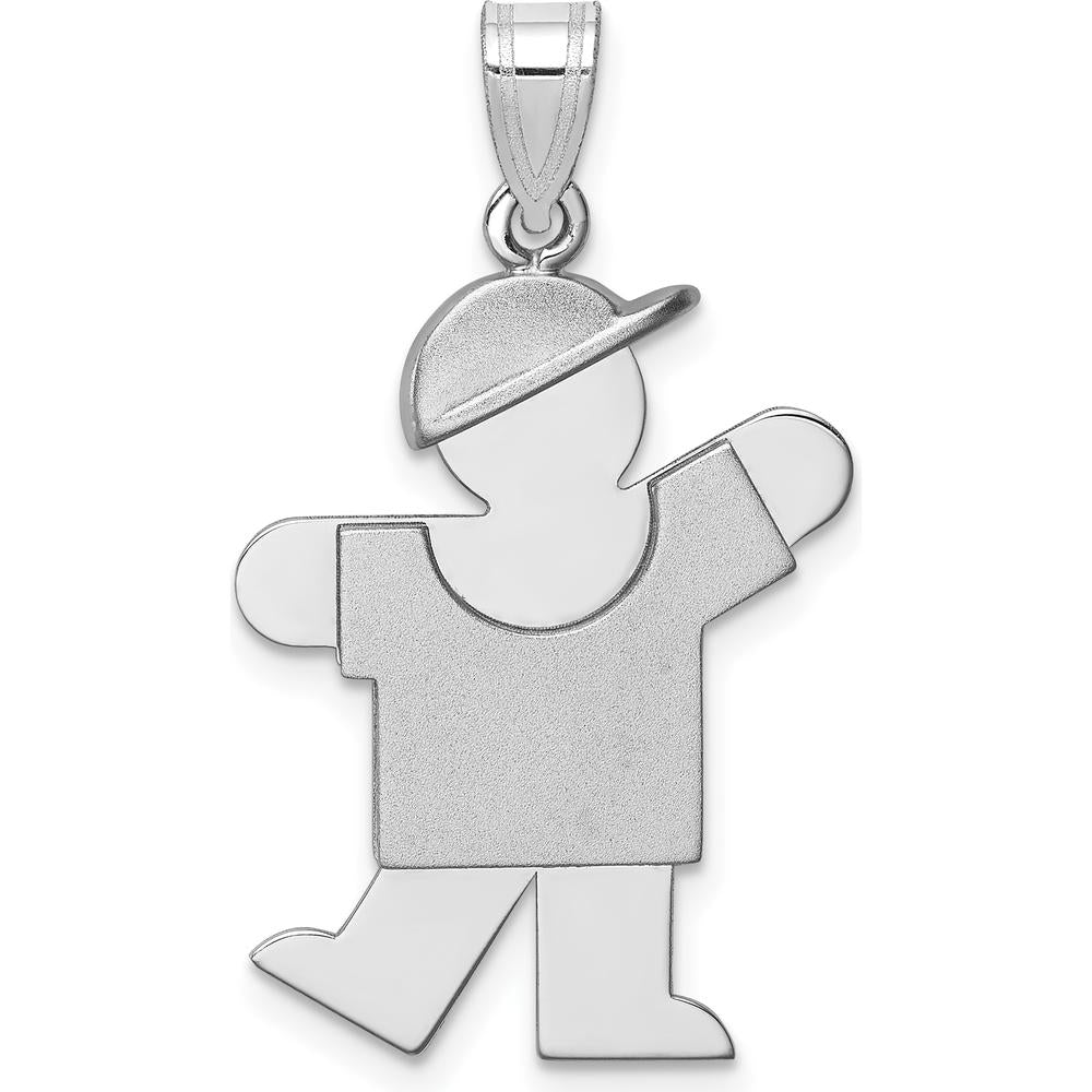 14K White Gold The Kids Medium Boy with Hat Engravable Charm by Oro Pregiato