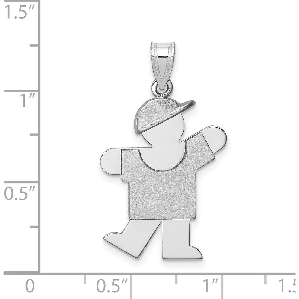 14K White Gold The Kids Medium Boy with Hat Engravable Charm by Oro Pregiato